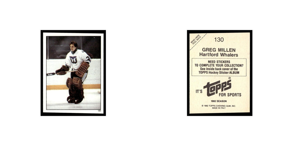 Greg Millen 1982 Topps Stickers #130 Hartford Whalers Hockey Card EX