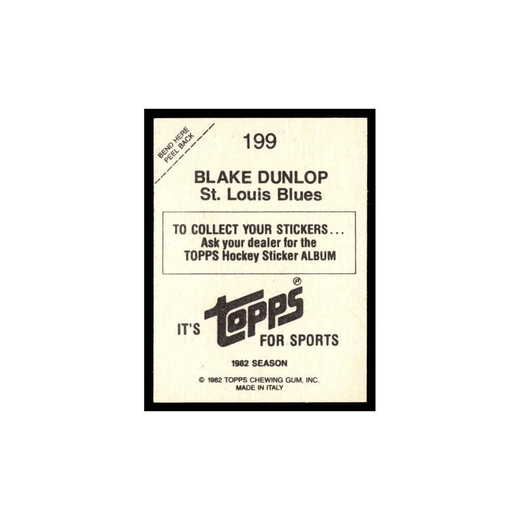 Blake Dunlop 1982 Topps Stickers #199 St. Louis Blues Hockey Card EX