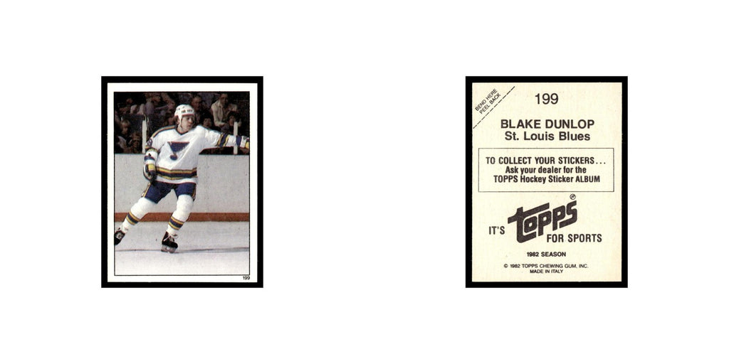 Blake Dunlop 1982 Topps Stickers #199 St. Louis Blues Hockey Card EX