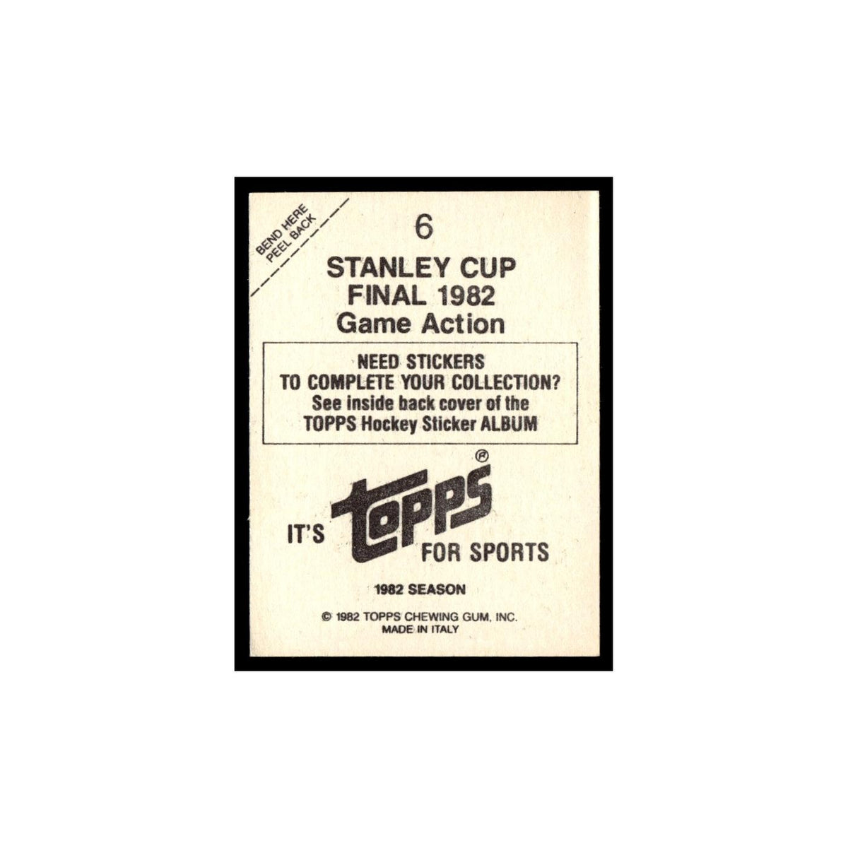 Stanley Cup Final 1982 1982 Topps Stickers #6 New York Islanders Hockey Card EX
