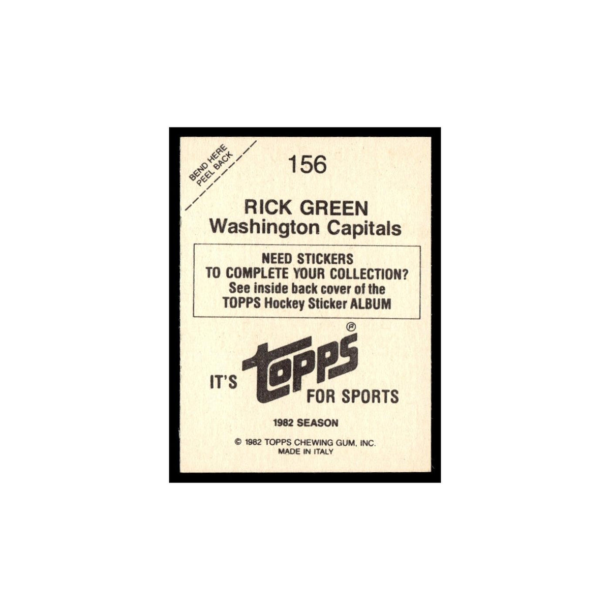 Rick Green 1982 Topps Stickers #156 Washington Capitals Hockey Card EX