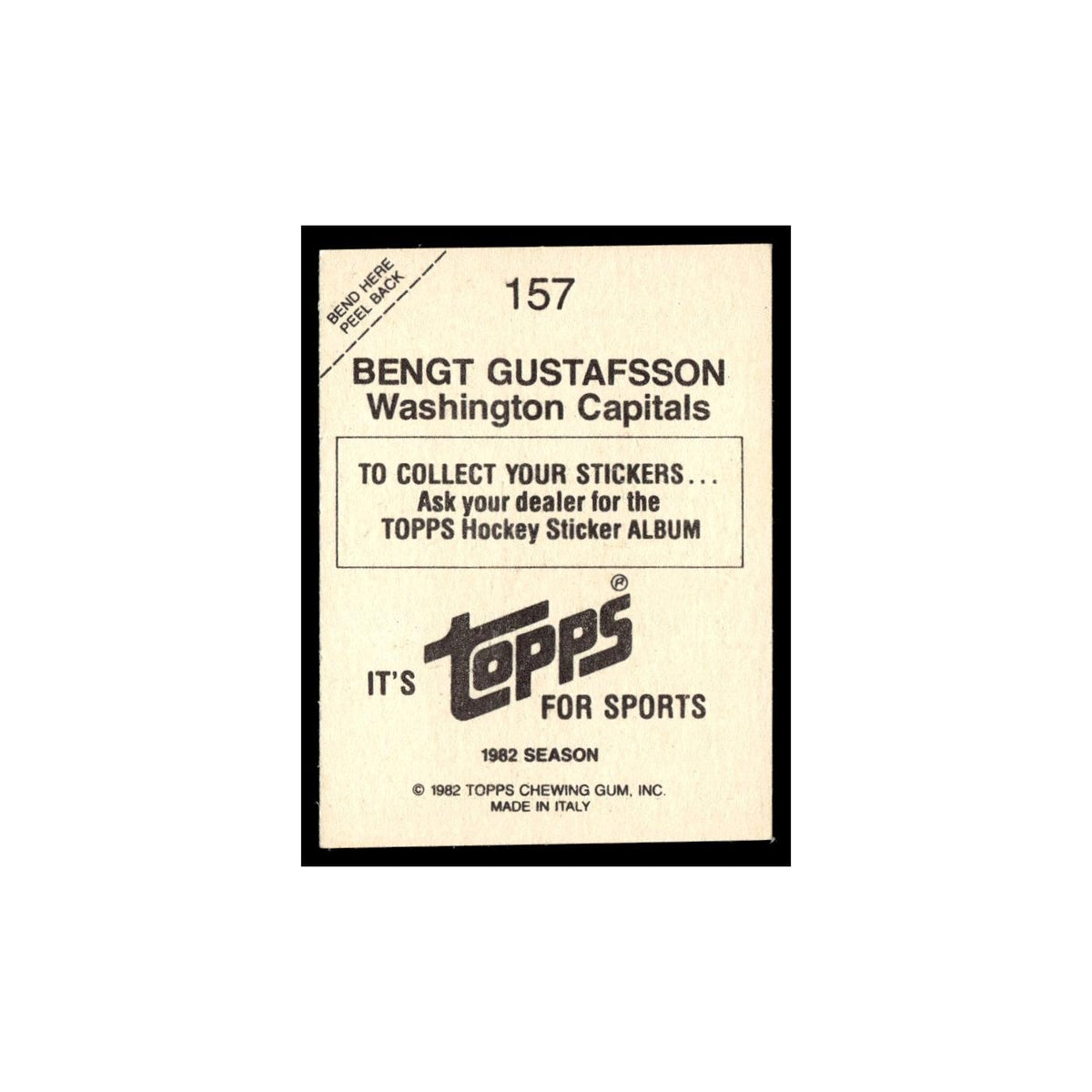 Bengt Gustafsson 1982 Topps Stickers #157 Washington Capitals Hockey Card EX