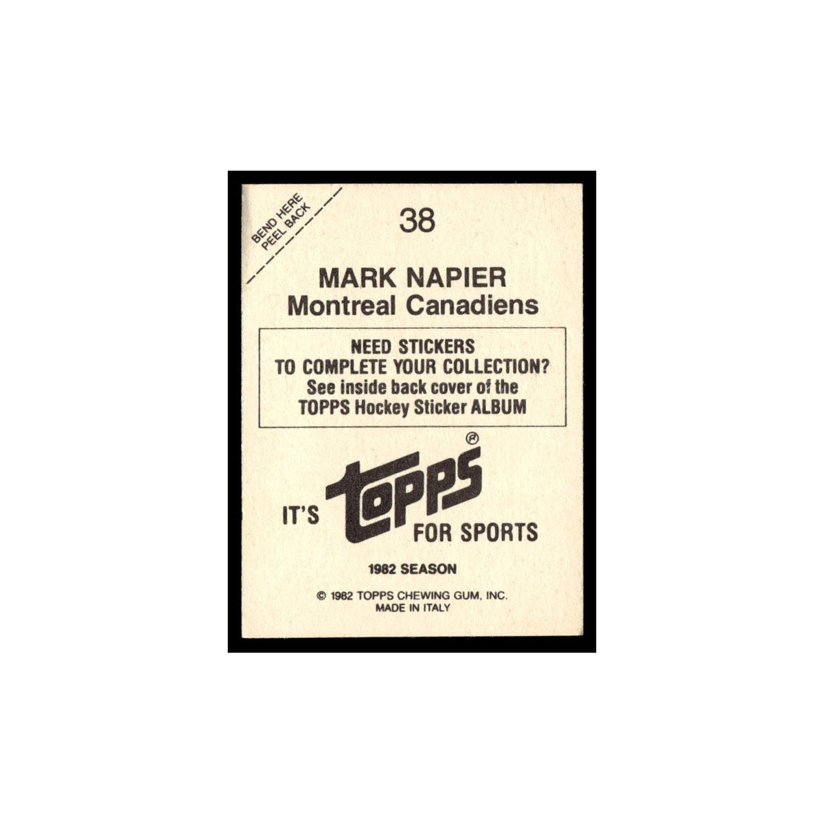 Mark Napier 1982 Topps Stickers #38 Montreal Canadiens Hockey Card EX
