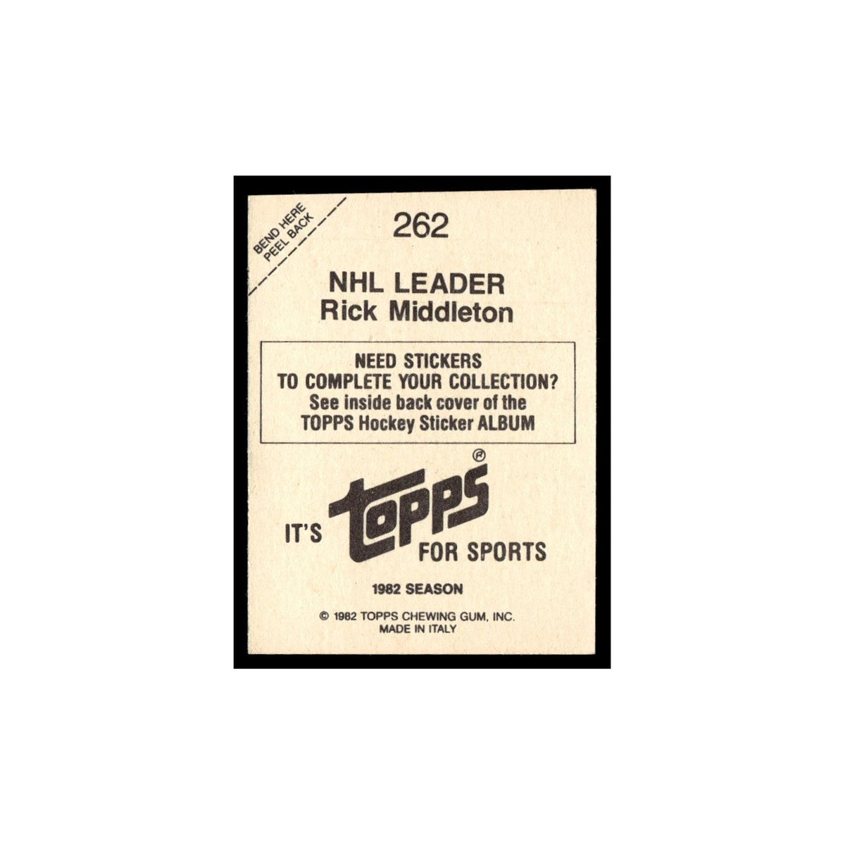 Rick Middleton 1982 Topps Stickers #262 Boston Bruins Hockey Card EX
