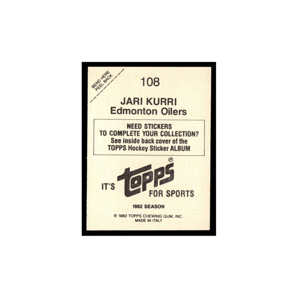 Jari Kurri 1982 Topps Stickers #108 Edmonton Oilers Hockey Card EX