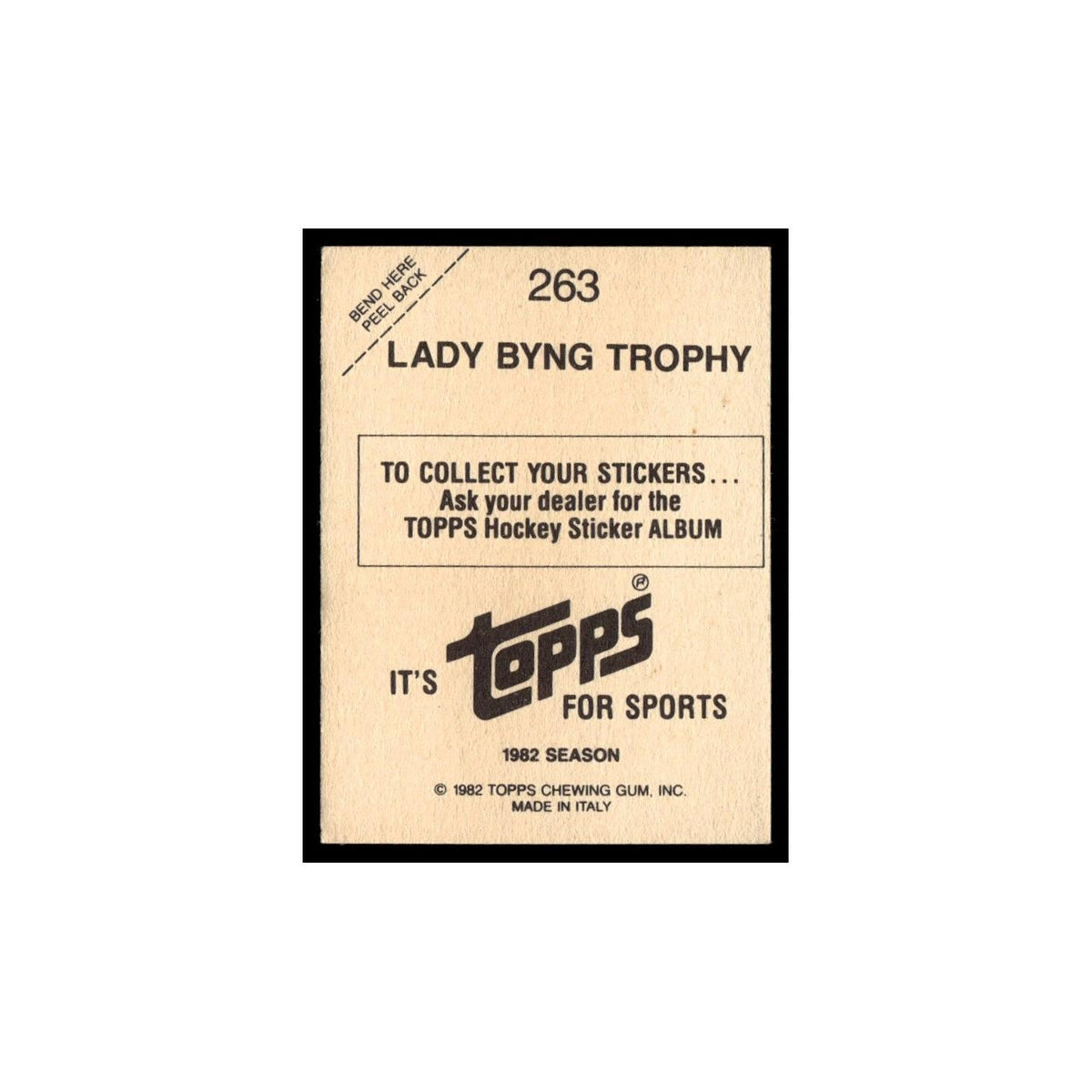 Lady Byng Trophy 1982 Topps Stickers #263 Hockey Card EX