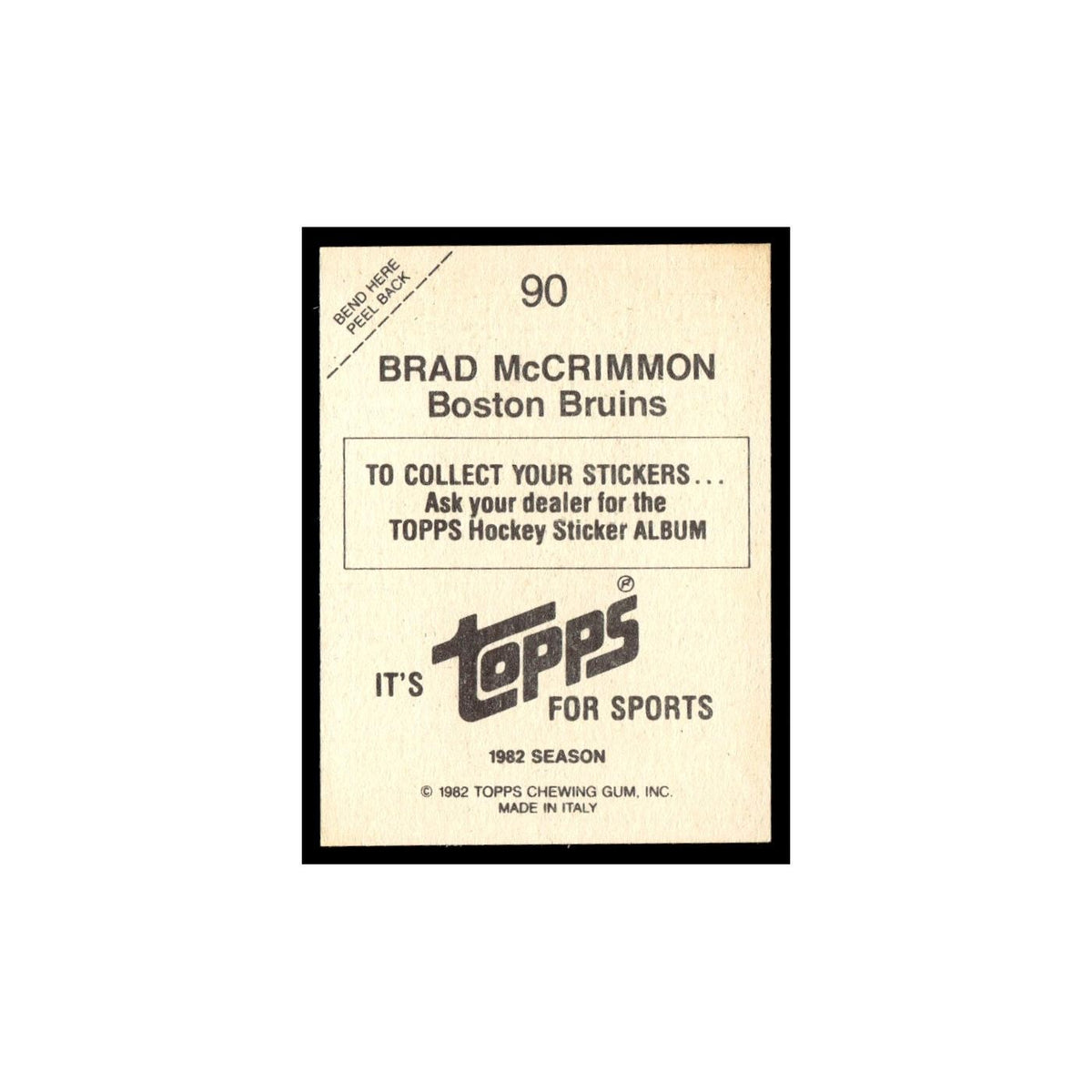 Brad McCrimmon 1982 Topps Stickers #90 Boston Bruins Hockey Card EX