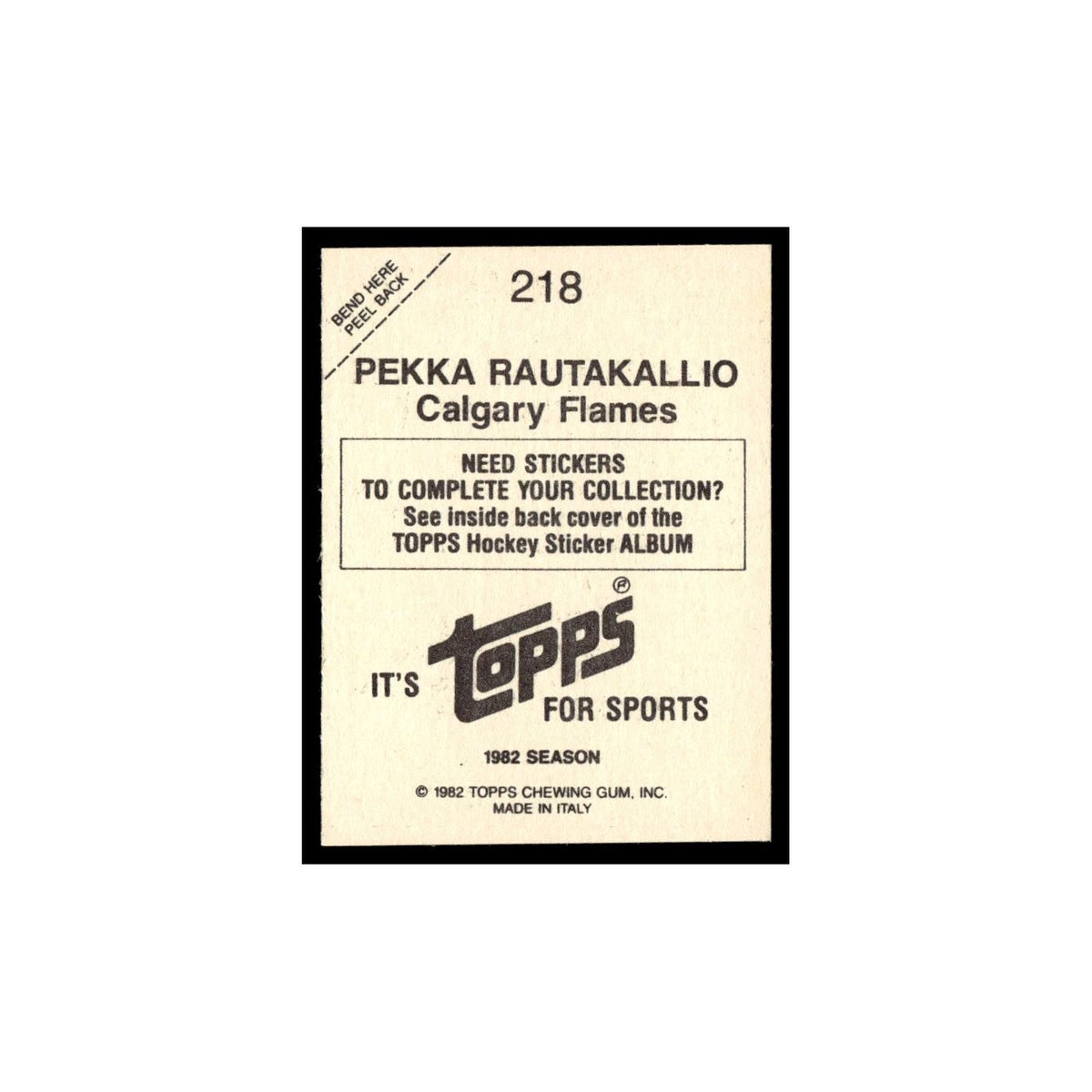 Pekka Rautakallio 1982 Topps Stickers #218 Calgary Flames Hockey Card EX