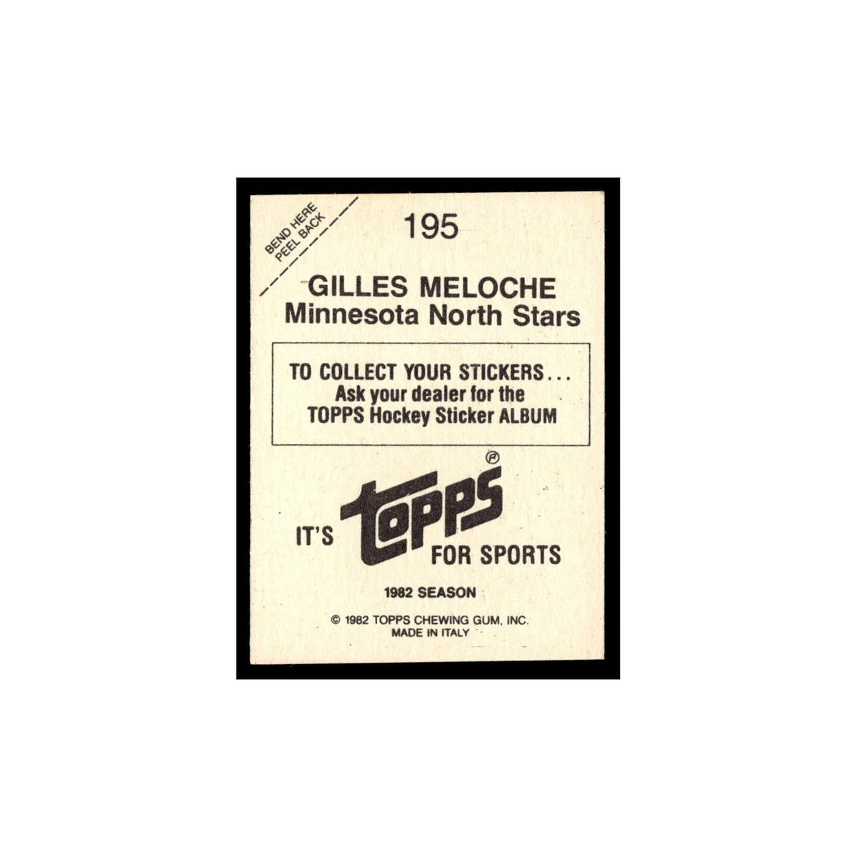 Gilles Meloche 1982 Topps Stickers #195 Minnesota North Stars Hockey Card EX