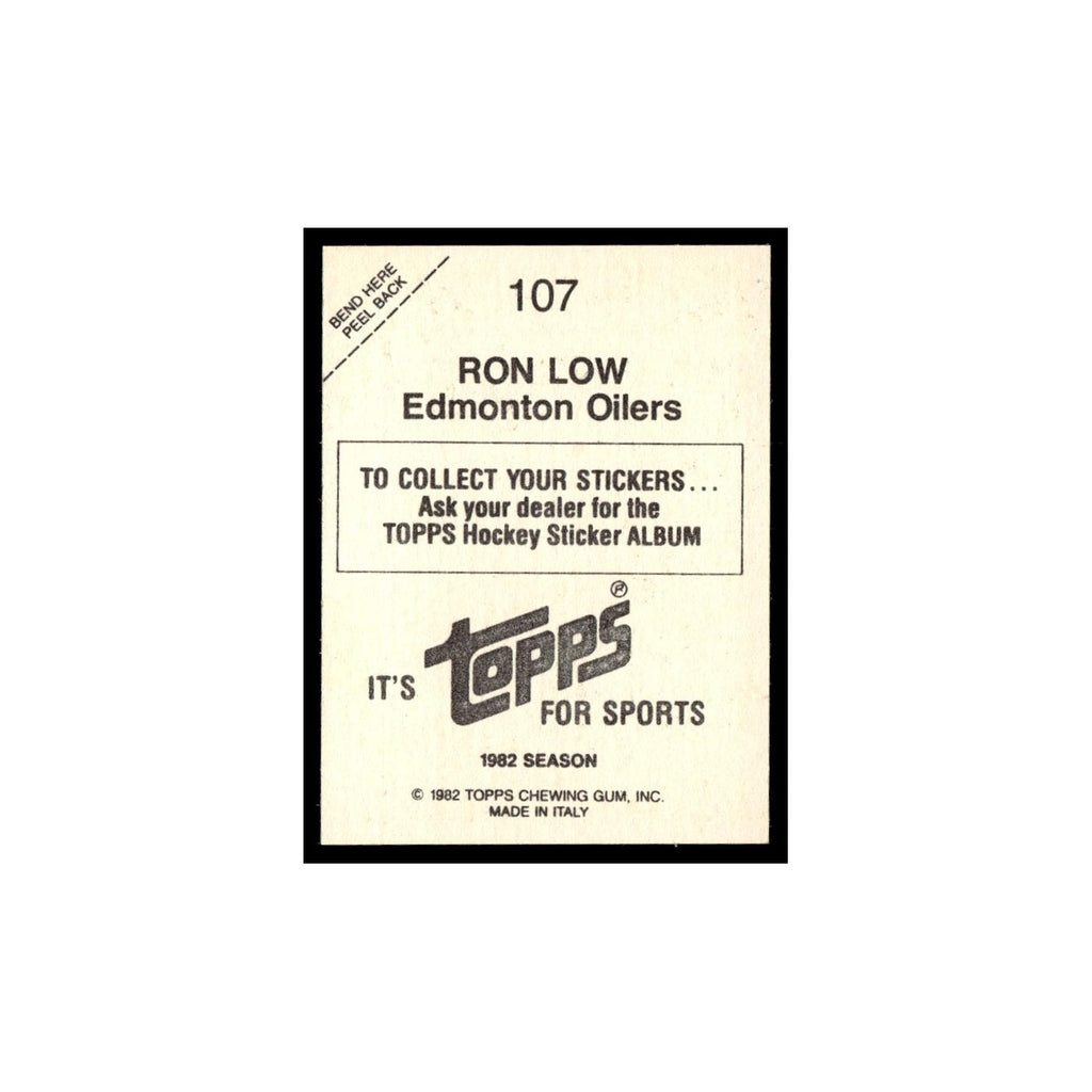 Ron Low 1982 Topps Stickers #107 Edmonton Oilers Hockey Card EX