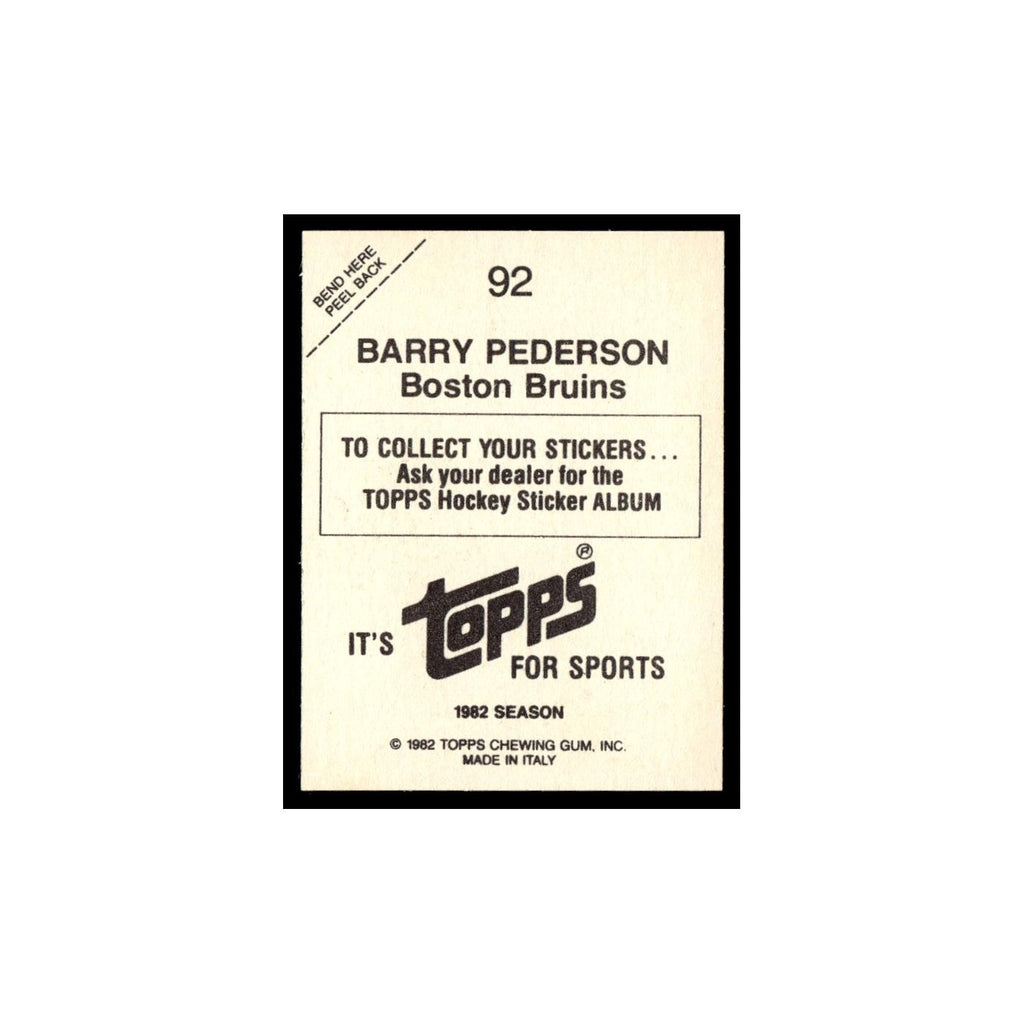 Barry Pederson 1982 Topps Stickers #92 Boston Bruins Hockey Card EX