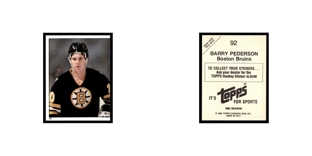 Barry Pederson 1982 Topps Stickers #92 Boston Bruins Hockey Card EX