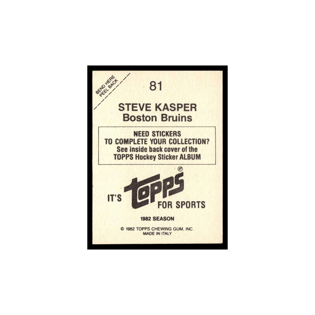 Steve Kasper 1982 Topps Stickers #81 Boston Bruins Hockey Card EX