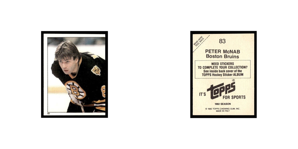 Peter McNab 1982 Topps Stickers #83 Boston Bruins Hockey Card EX