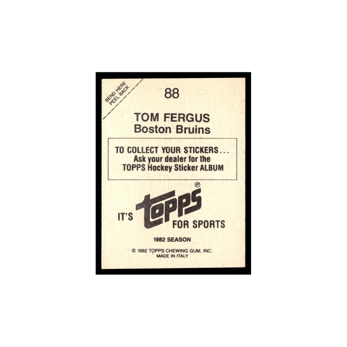Tom Fergus 1982 Topps Stickers #88 Boston Bruins Hockey Card EX