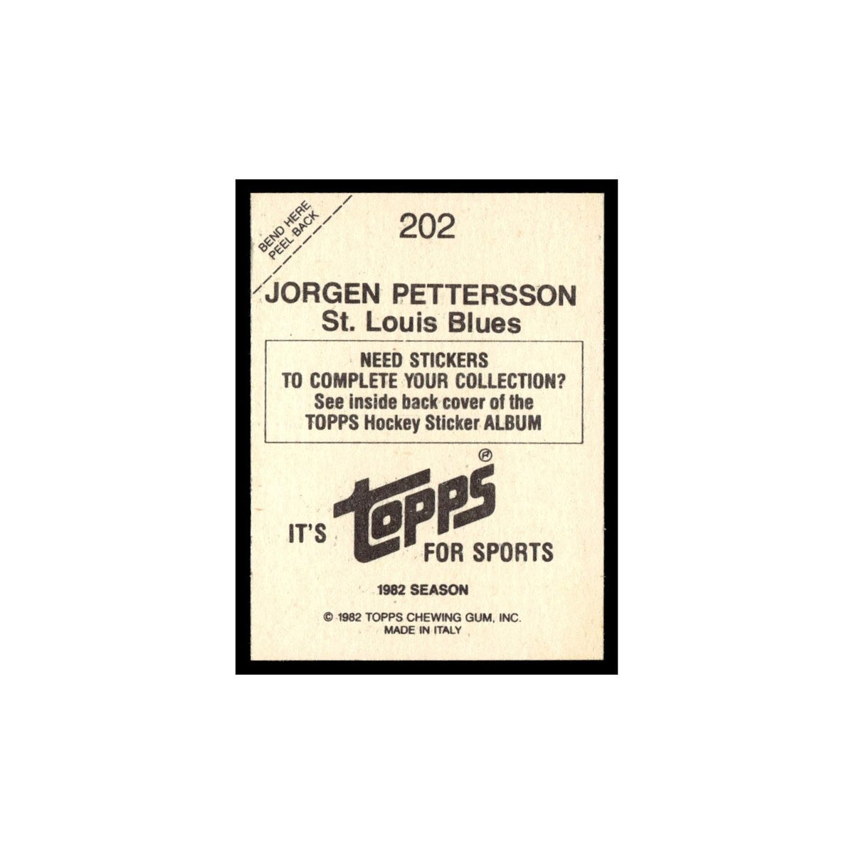 Jorgen Pettersson 1982 Topps Stickers #202 St. Louis Blues Hockey Card EX