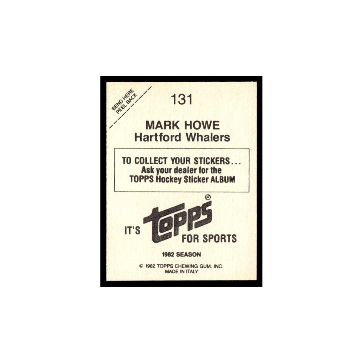 Mark Howe 1982 Topps Stickers #131 Hartford Whalers Hockey Card EX