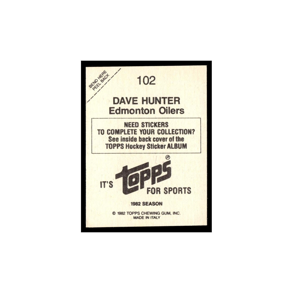 Dave Hunter 1982 Topps Stickers #102 Edmonton Oilers Hockey Card EX
