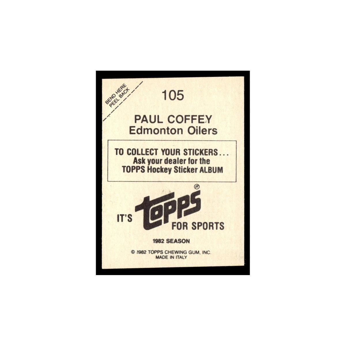 Paul Coffey 1982 Topps Stickers #105 Edmonton Oilers Hockey Card EX