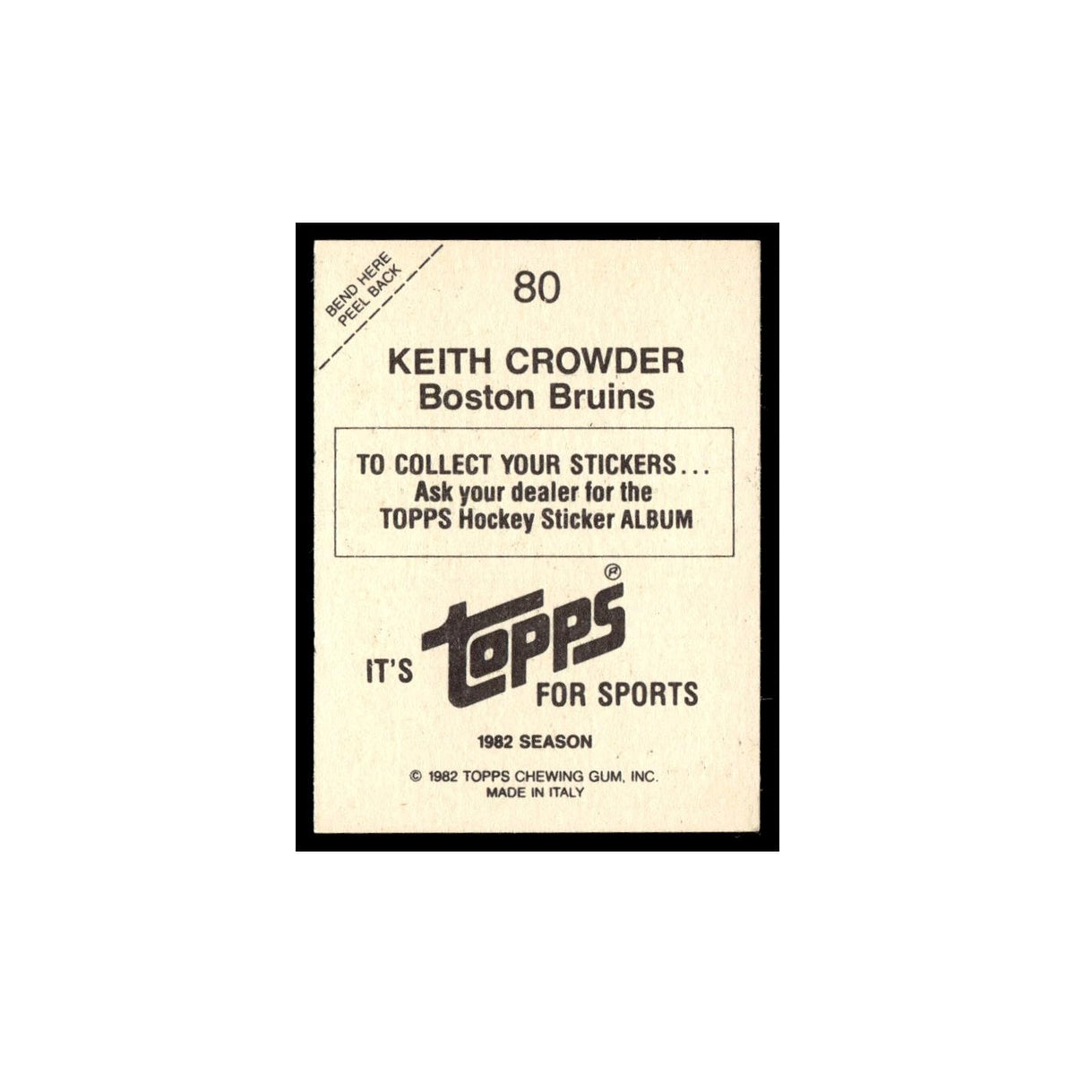 Keith Crowder 1982 Topps Stickers #80 Boston Bruins Hockey Card EX