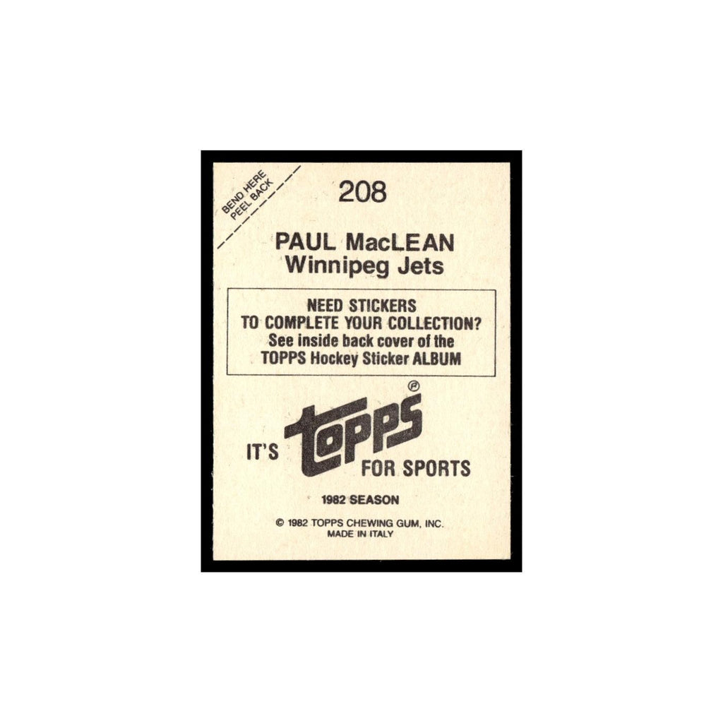 Paul MacLean 1982 Topps Stickers #208 Winnipeg Jets Hockey Card EX