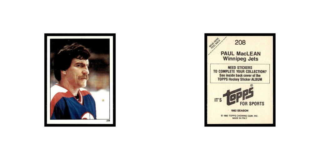 Paul MacLean 1982 Topps Stickers #208 Winnipeg Jets Hockey Card EX