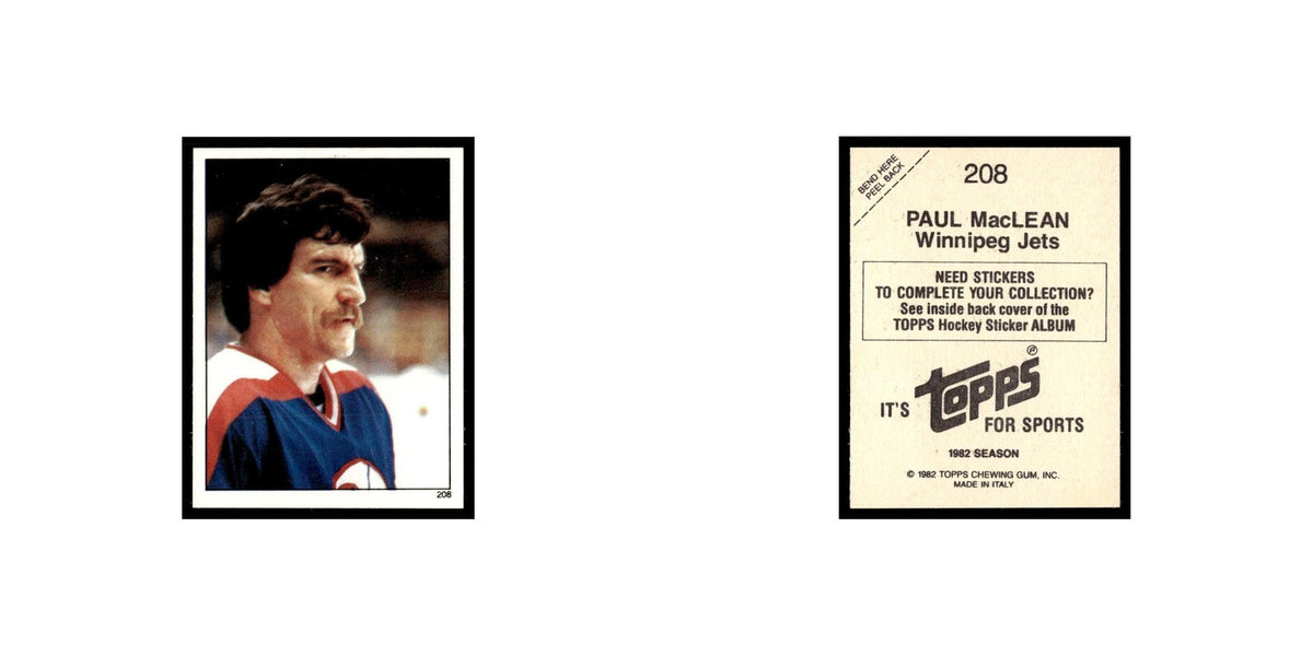 Paul MacLean 1982 Topps Stickers #208 Winnipeg Jets Hockey Card EX