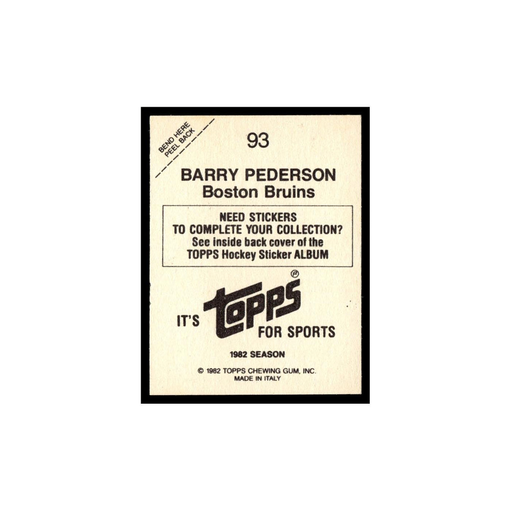 Barry Pederson 1982 Topps Stickers #93 Boston Bruins Hockey Card EX