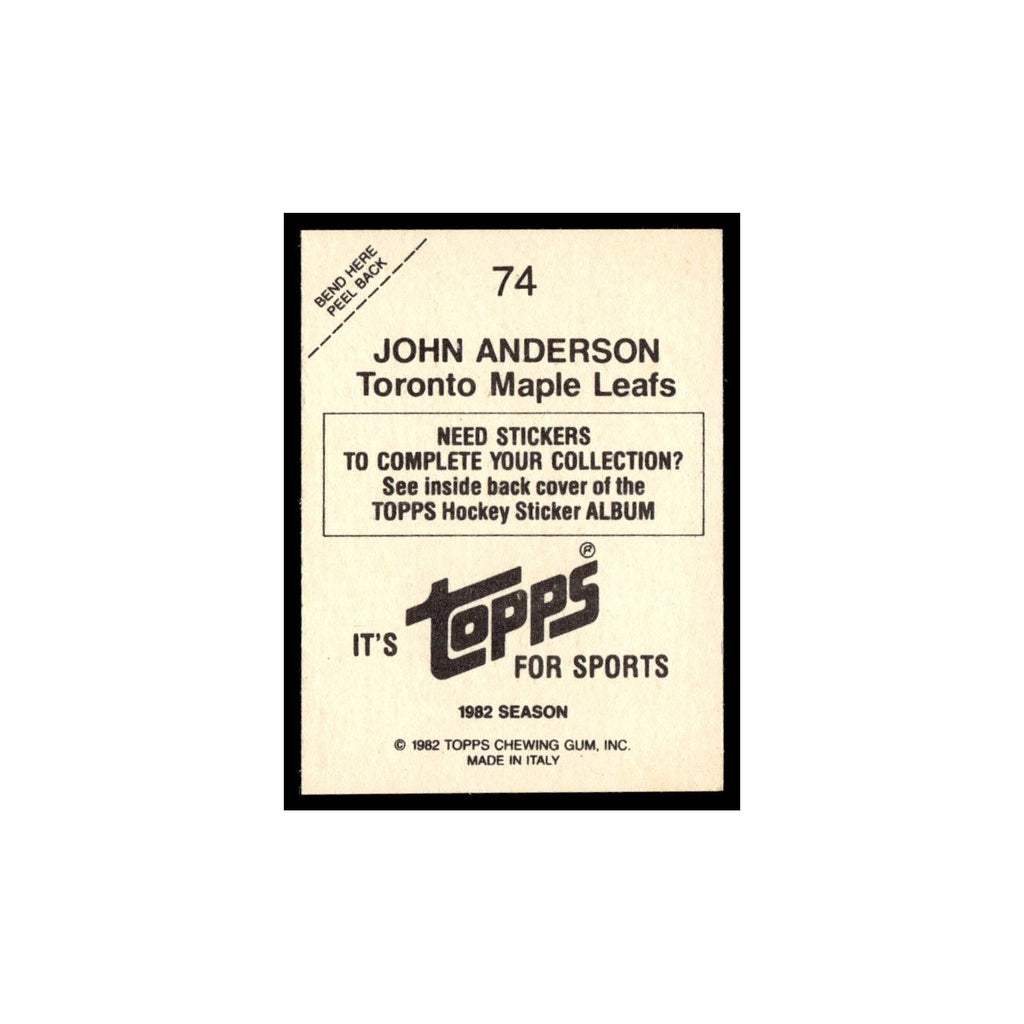 John Anderson 1982 Topps Stickers #74 Toronto Maple Leafs Hockey Card EX