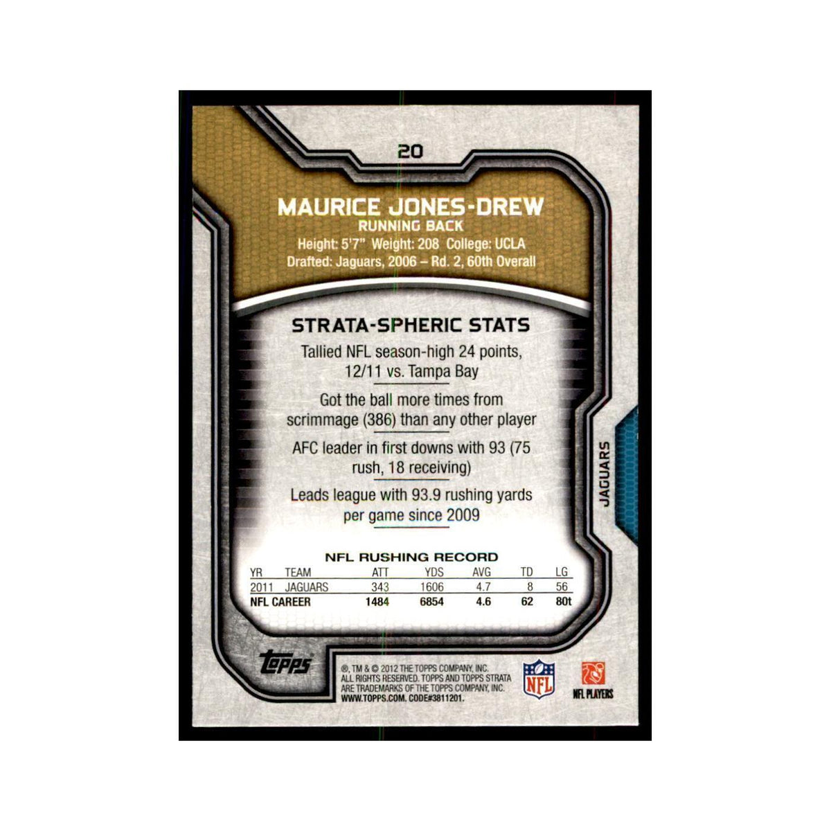 2012 Topps Strata Maurice Jones-Drew Football Cards #20