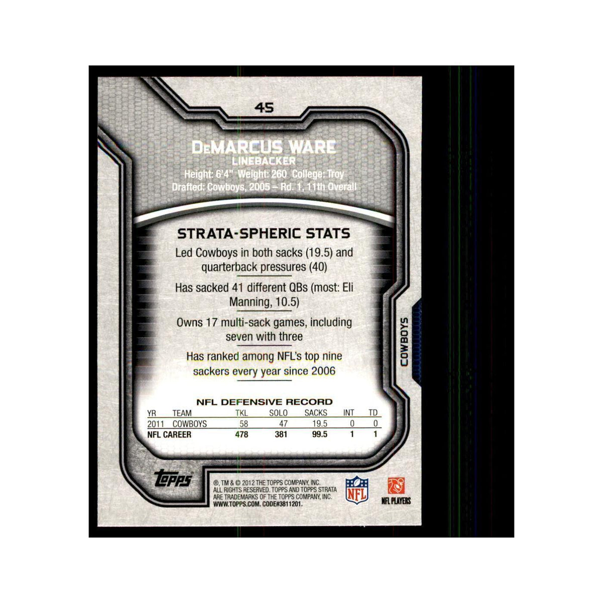 2012 Topps Strata DeMarcus Ware Football Cards #45