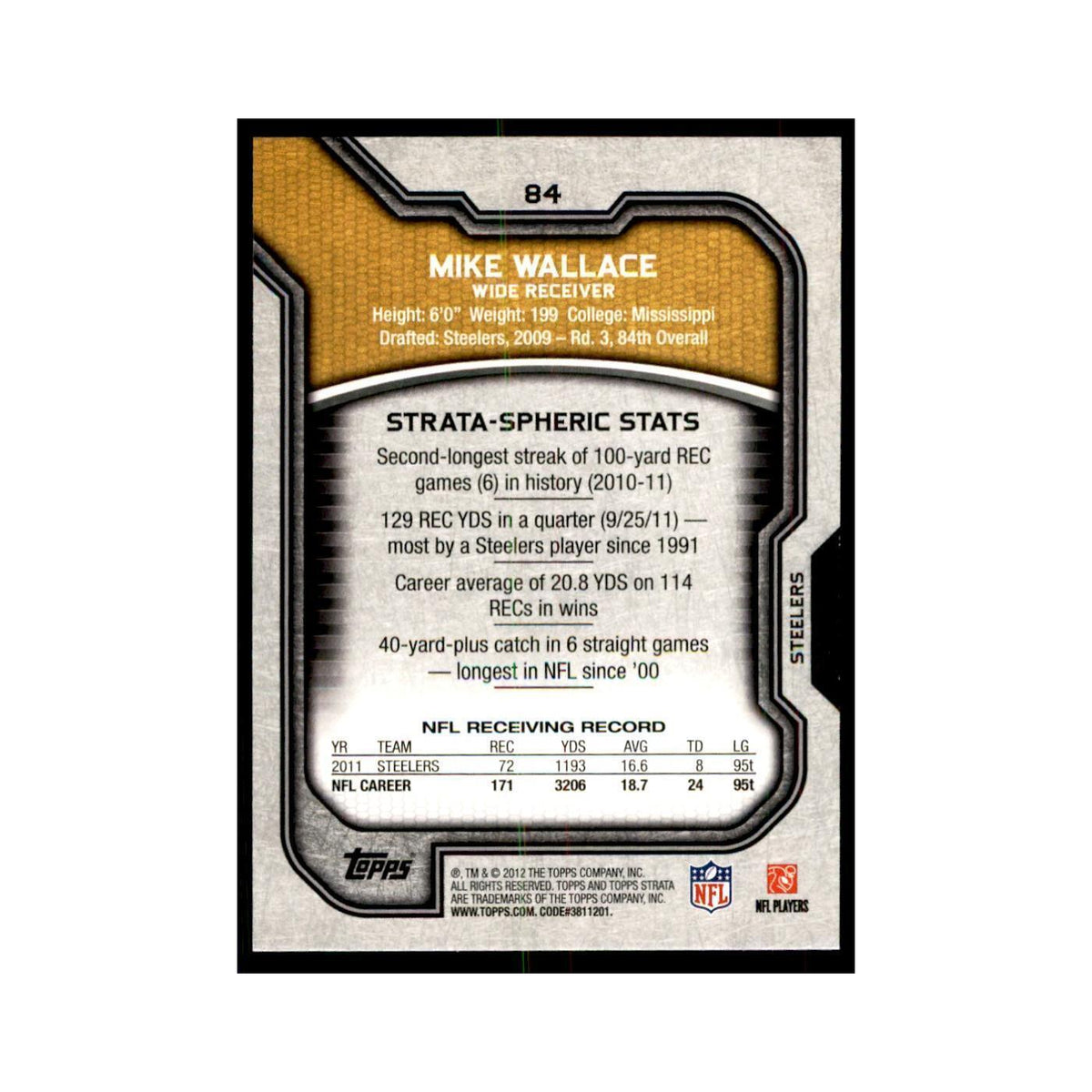 2012 Topps Strata Mike Wallace Football Cards #84