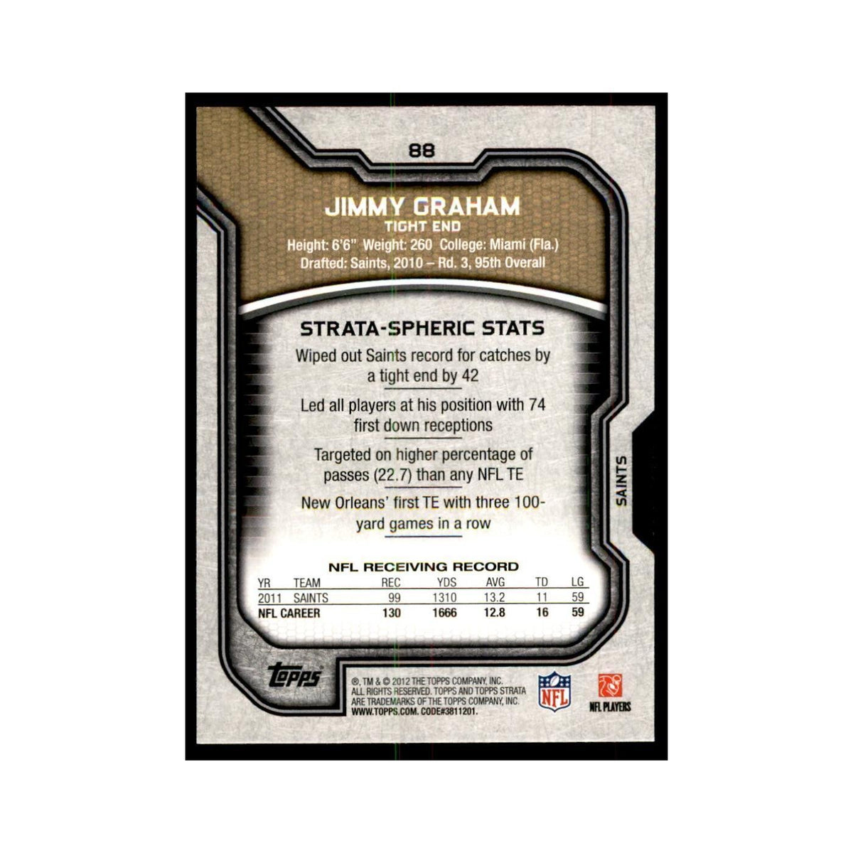 2012 Topps Strata Jimmy Graham Football Cards #88