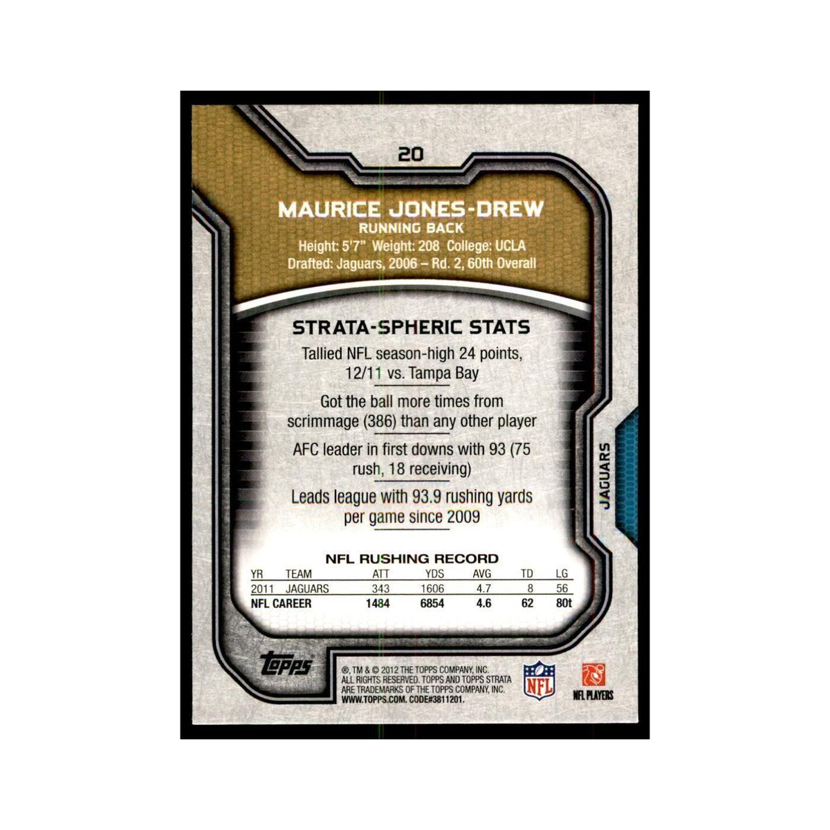 2012 Topps Strata Maurice Jones-Drew Football Cards #20