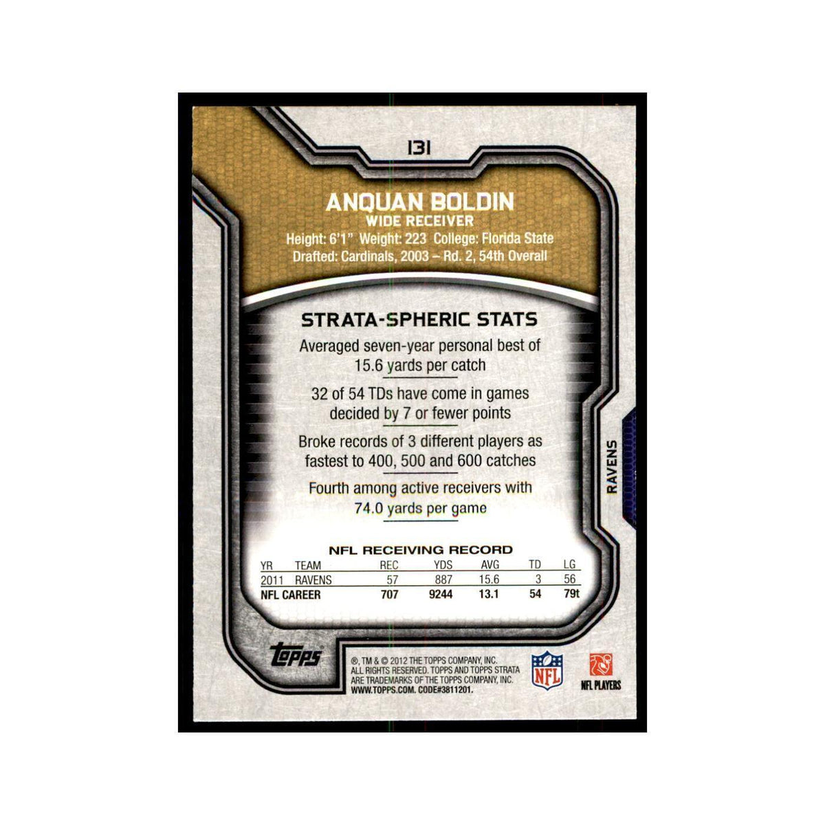 2012 Topps Strata Anquan Boldin Football Cards #131