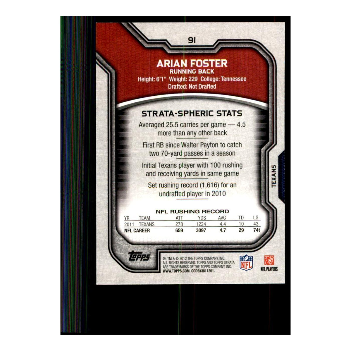2012 Topps Strata Arian Foster Football Cards #91