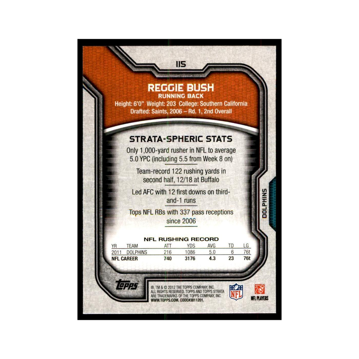 2012 Topps Strata Reggie Bush Football Cards #115