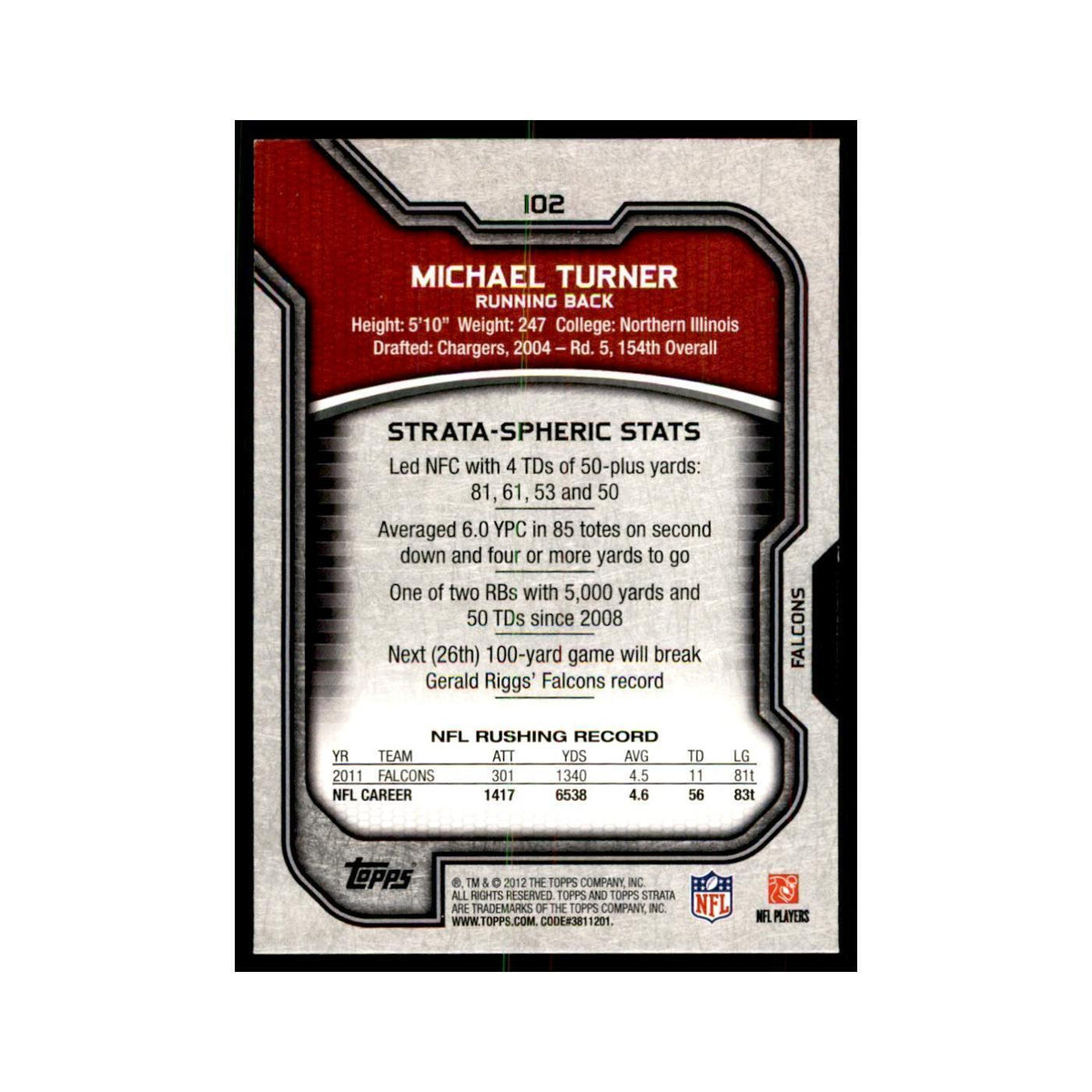 2012 Topps Strata Michael Turner Football Cards #102