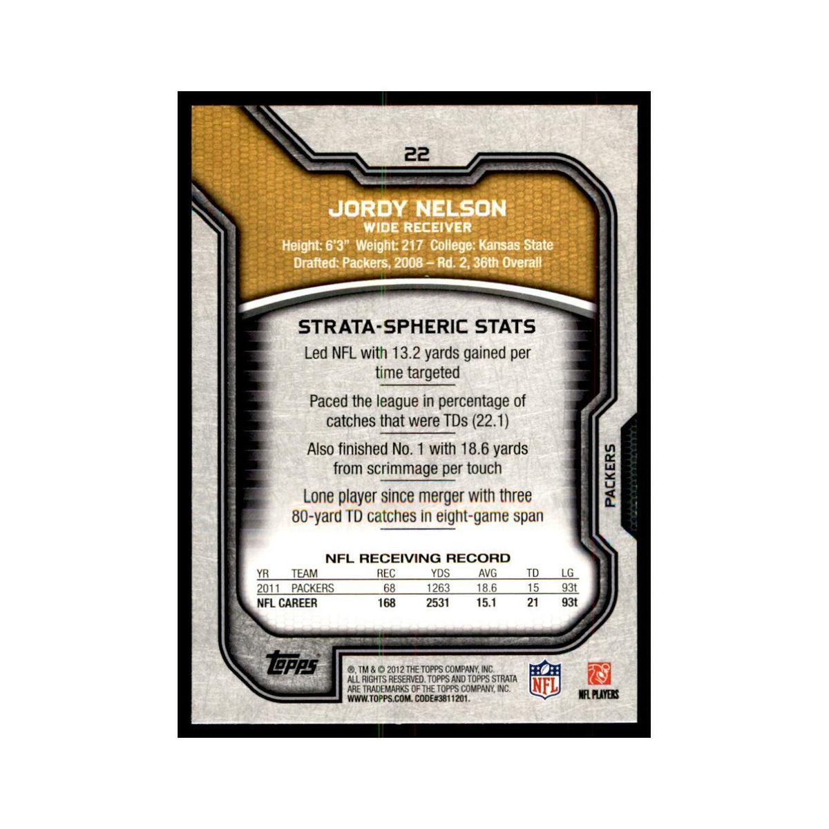 2012 Topps Strata Jordy Nelson Football Cards #22
