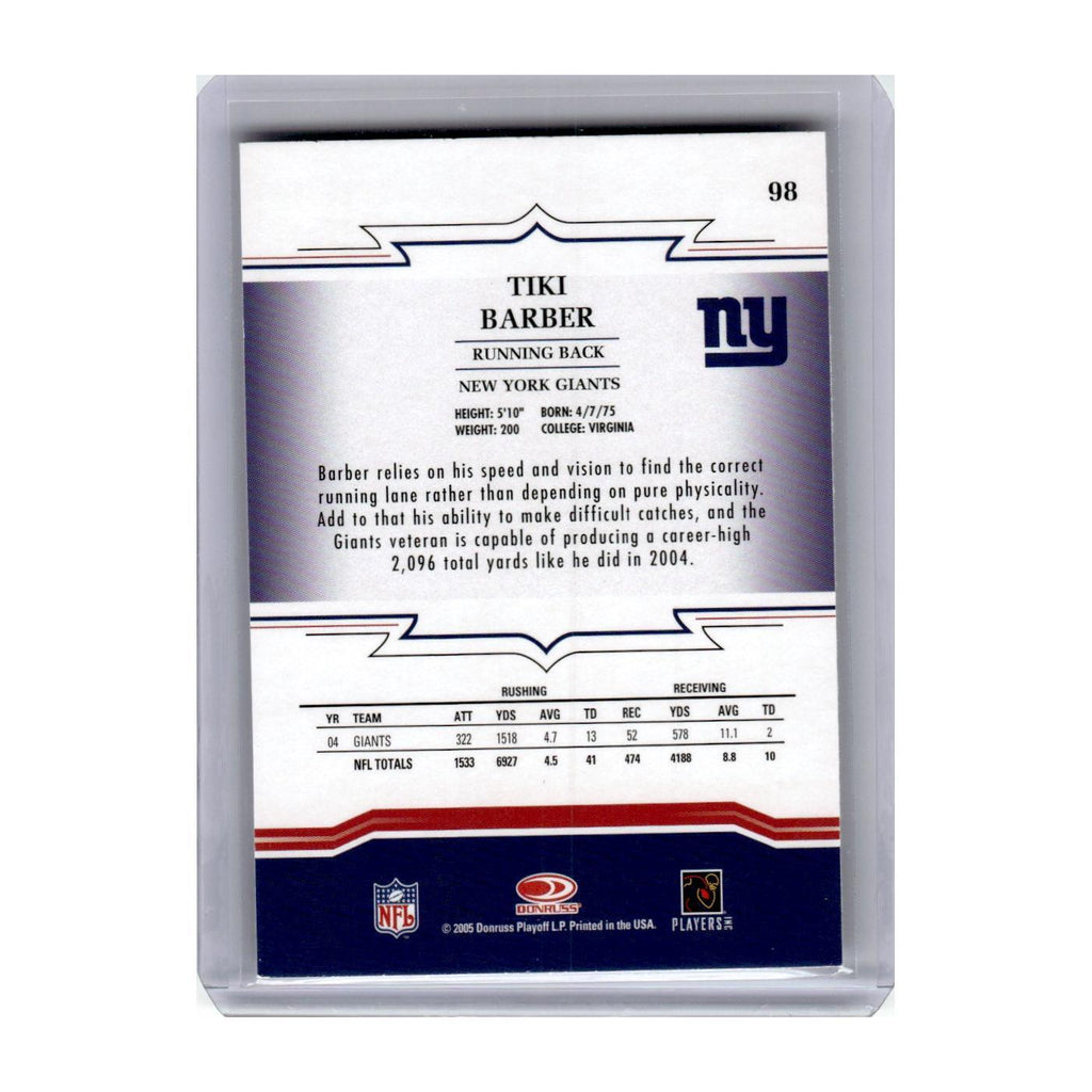 2005 Donruss Throwback Threads Tiki Barber Giants #98