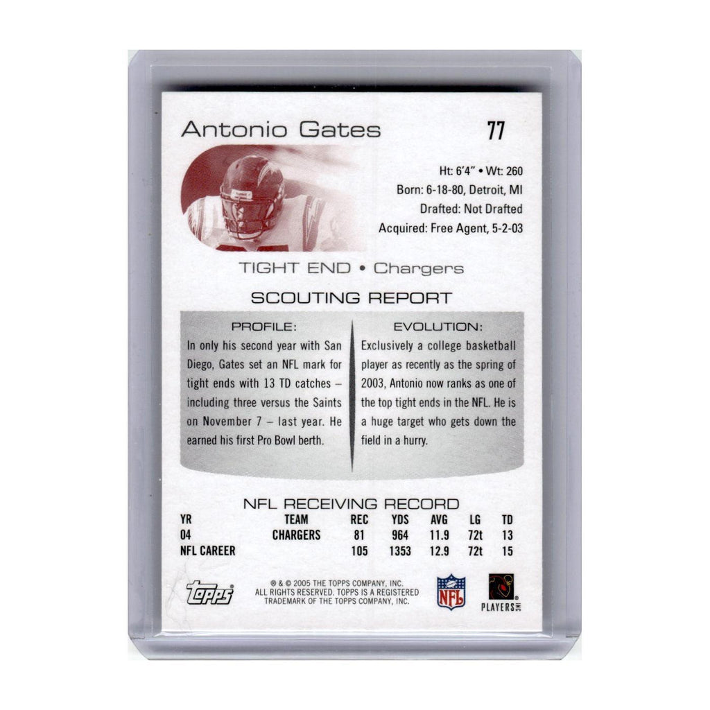 2005 Topps Draft Picks & Prospects Antonio Gates San Diego Chargers #77