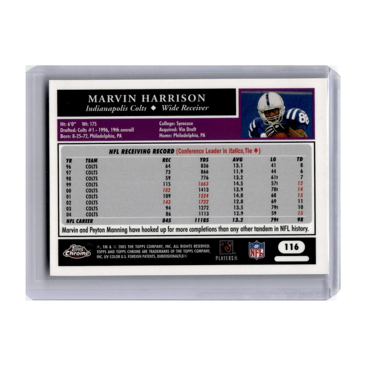 2005 Topps Chrome Marvin Harrison Colts #116