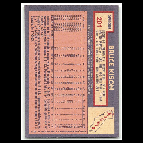 Bruce Kison #201 1984 O-Pee-Chee California Angels Baseball Card MLB NM