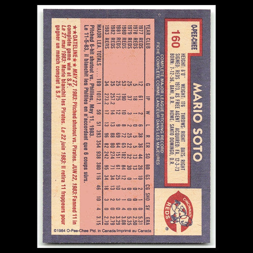 Mario Soto #160 1984 O-Pee-Chee Cincinnati Reds Baseball Card MLB NM