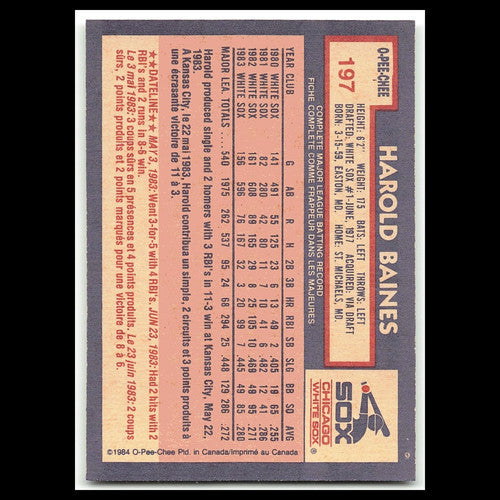 Harold Baines #197 1984 O-Pee-Chee Chicago White Sox Baseball Card MLB NM