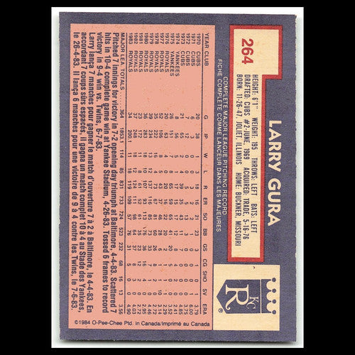 Larry Gura #264 1984 O-Pee-Chee Kansas City Royals Baseball Card MLB NM