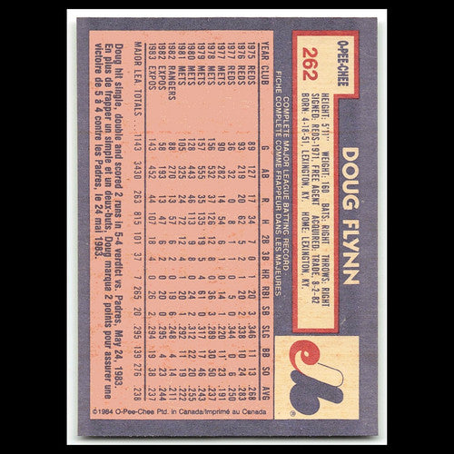 Doug Flynn #262 1984 O-Pee-Chee Montreal Expos Baseball Card MLB NM