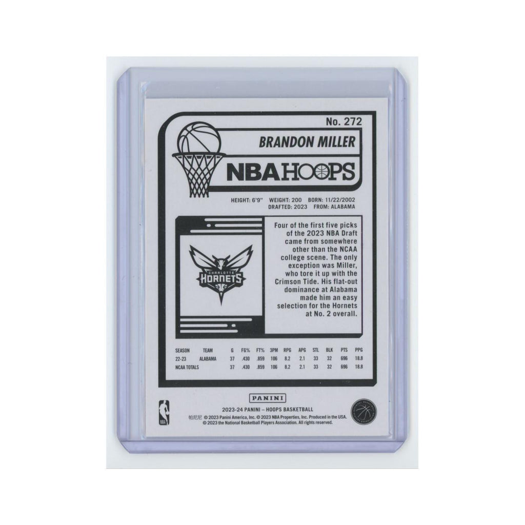 Brandon Miller Rookie 2023 Hoops #272 Charlotte Hornets Basketball Card NM