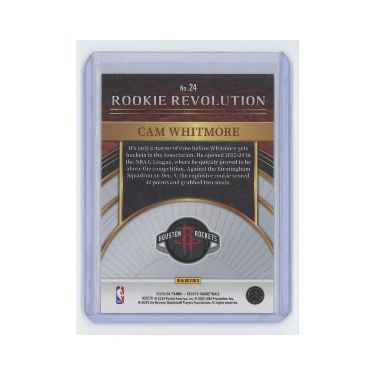 Cam Whitmore Rookie 2023 Panini Select #24 Houston Rockets Basketball Card NM
