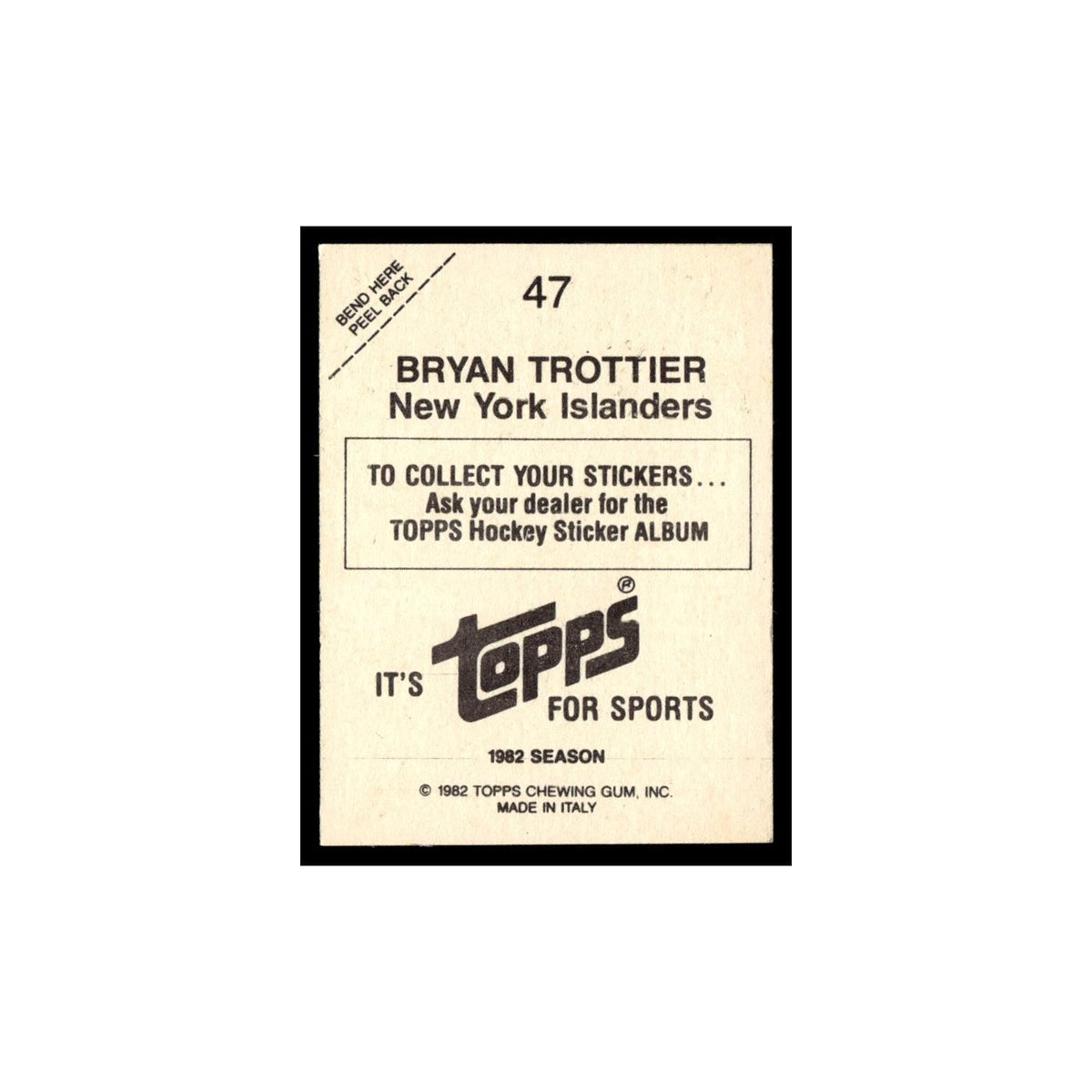 Bryan Trottier 1982 Topps Stickers #47 New York Islanders Hockey Card EX